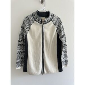 Natural Reflections Nordic Fair Isle Full Zip Sweater Jacket Merino Wool Blend L